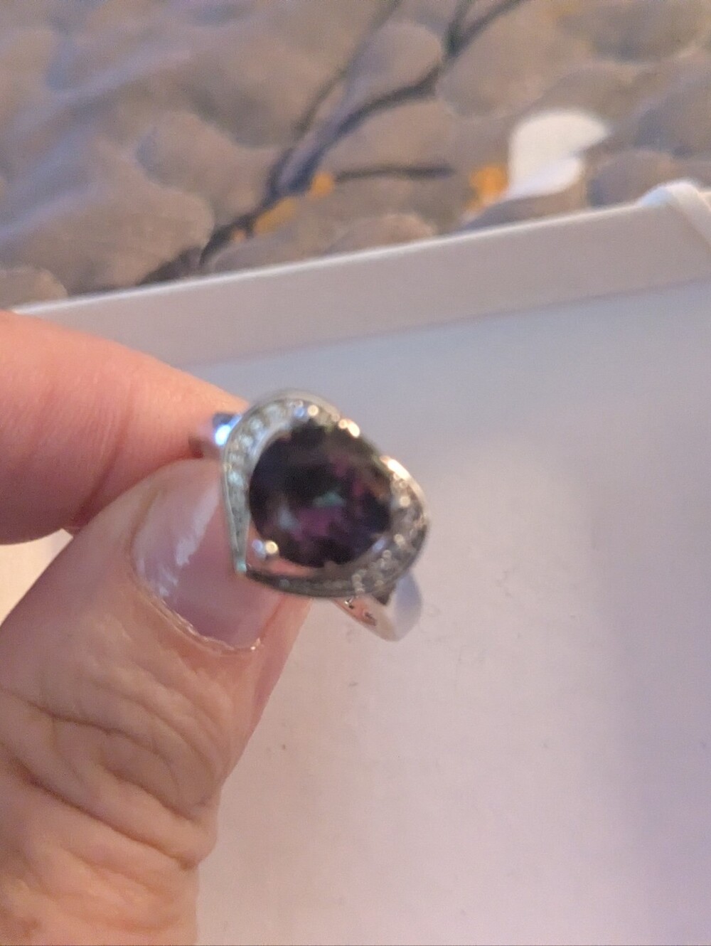 Sterling Heart Ring with Deep Purple & Green Gemstone